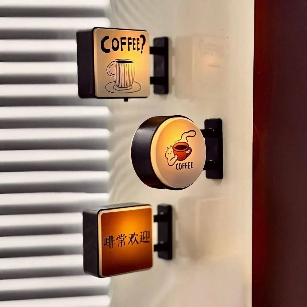Coffee Corner Suction Lighting Refrigerator Sticker Decoration Creative Magnetic Coffee Light Sign Atmospheric Fridge Magnets Peaceful Pleasures Health and Wellness
