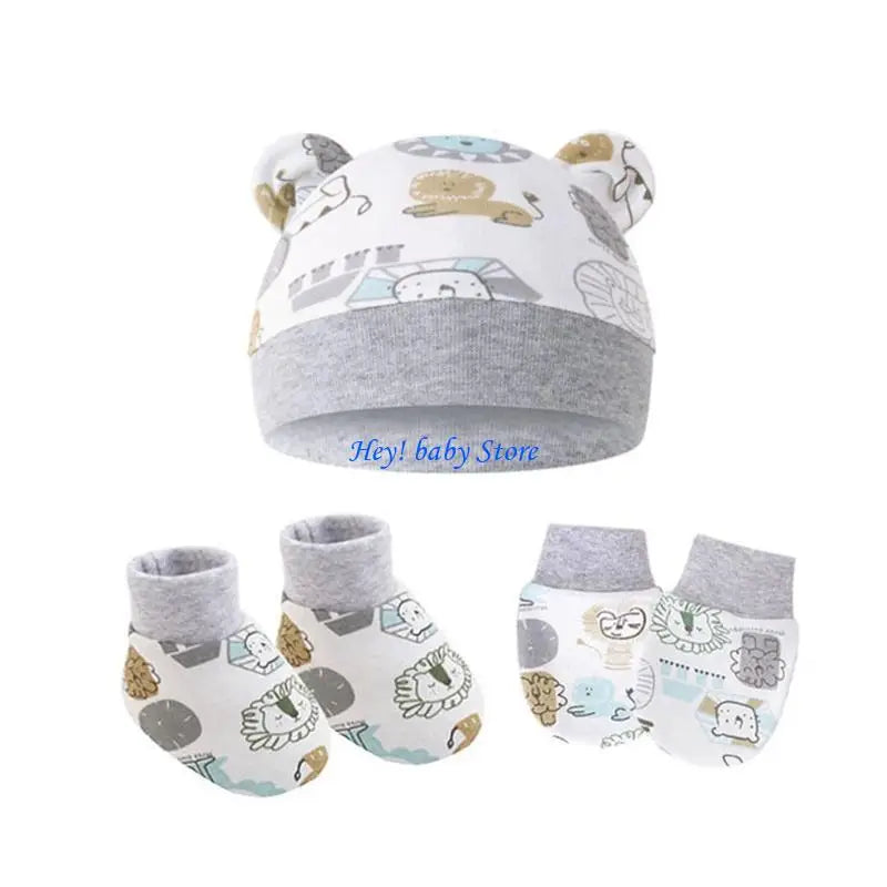Newborn Baby No-Scratch Mittens Hat & Sock Set | 0–3 Months
