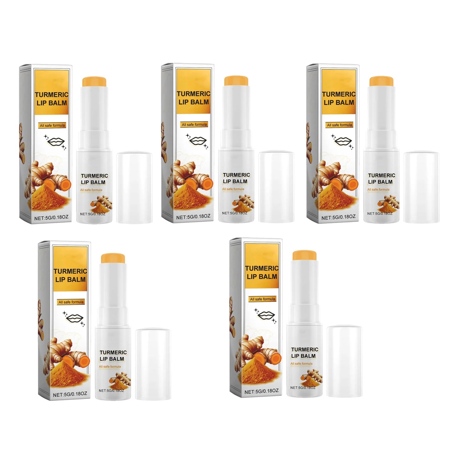 Turmeric Moisturizing Lip Balm Hydrating Protective Barrier Soothing Dry Chapped Lips Long Lasting Natural Formula Lip Care Peaceful Pleasures Health and Wellness 5pcs