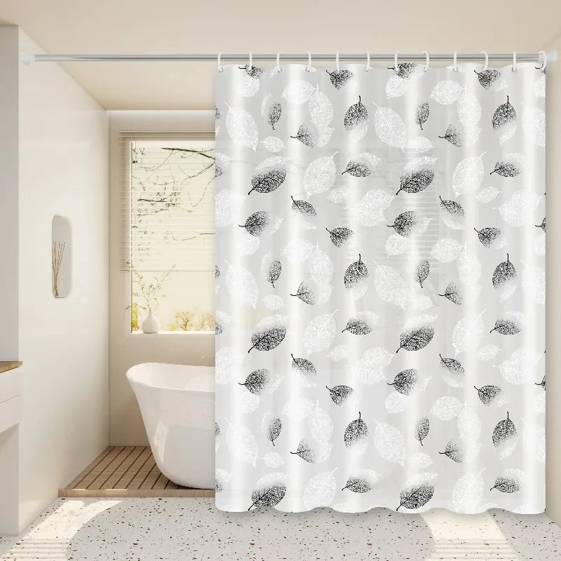 Black & White Leaf Nordic Minimalist PEVA Shower Curtain