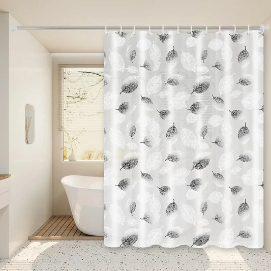 Black & White Leaf Nordic Minimalist PEVA Shower Curtain Shower Curtain Peaceful Pleasures Health and Wellness