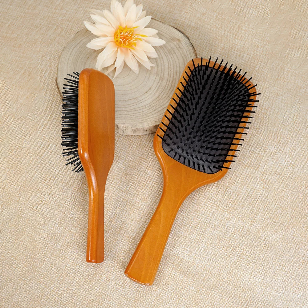Wooden Paddle Hair Brush – Detangling & Scalp Massage for All Hair