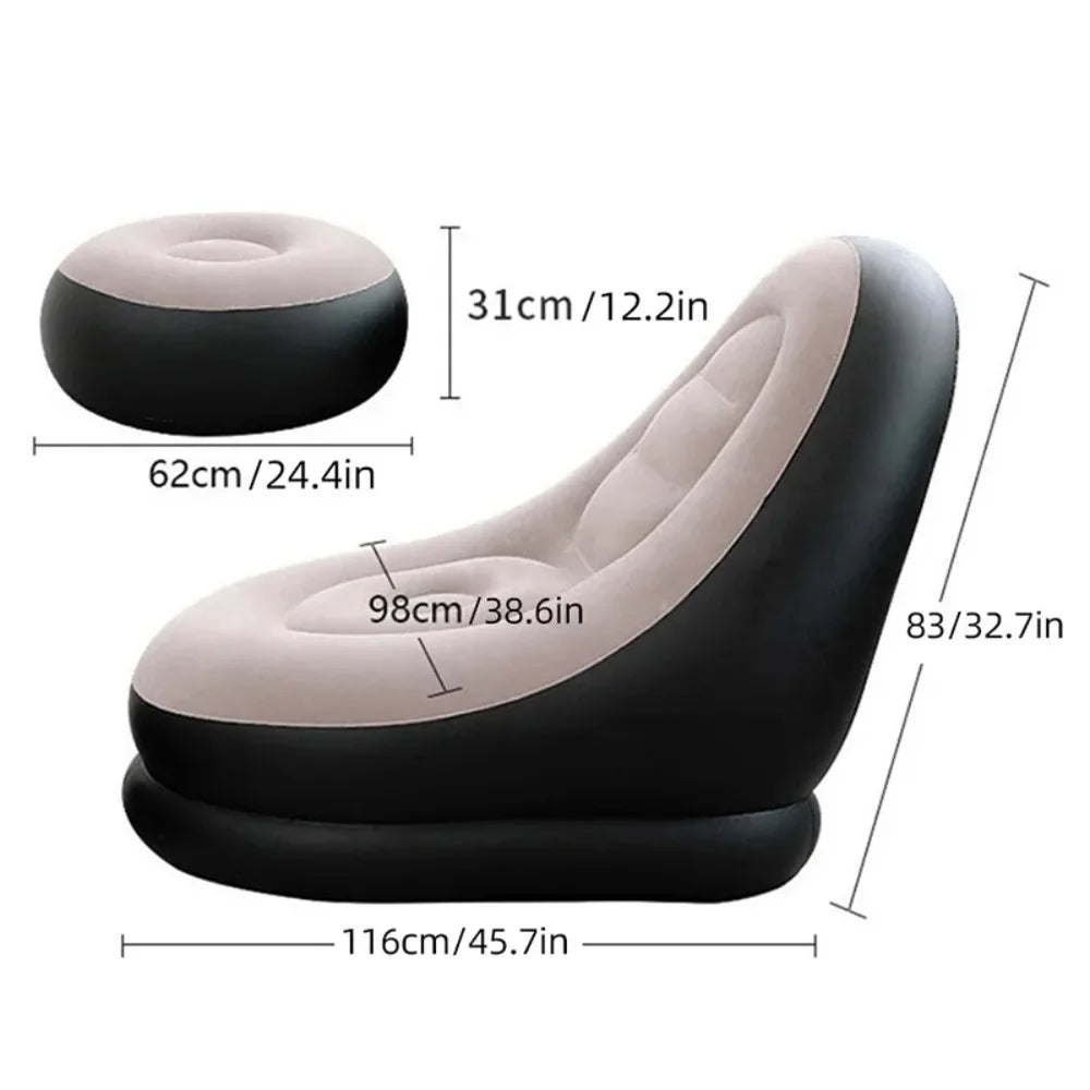 Lazy Inflatable Lounge Chair for Adults Folding Portable Lazy Sofa with Foot Stool Air Couch Sofa for Livingroom and Bedroom Peaceful Pleasures Health and Wellness