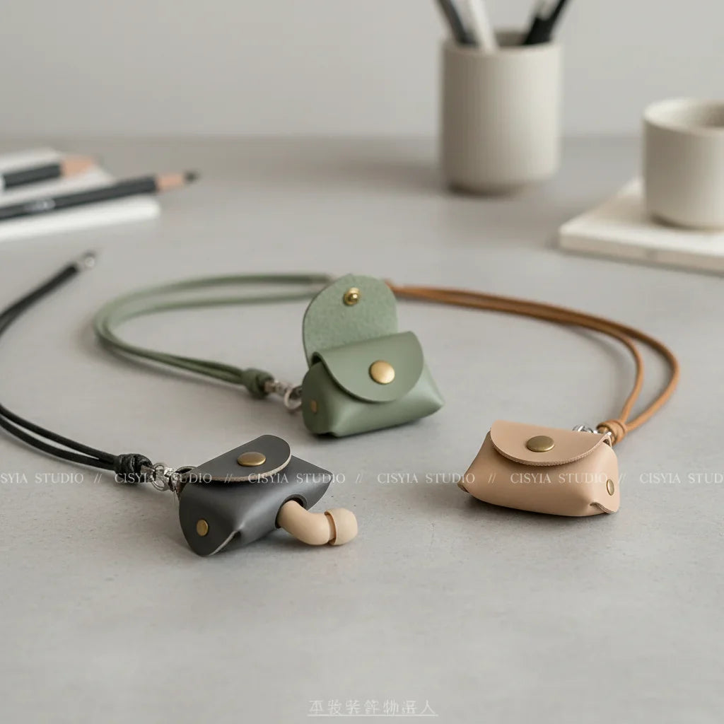 Retro Leather Mini Necklace Pouch | Earphone & Coin Storage Bag