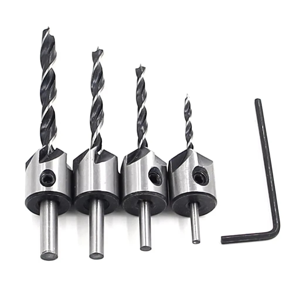 4-Piece Countersink Drill Bit Set – 3–6mm Wood Screw Bits