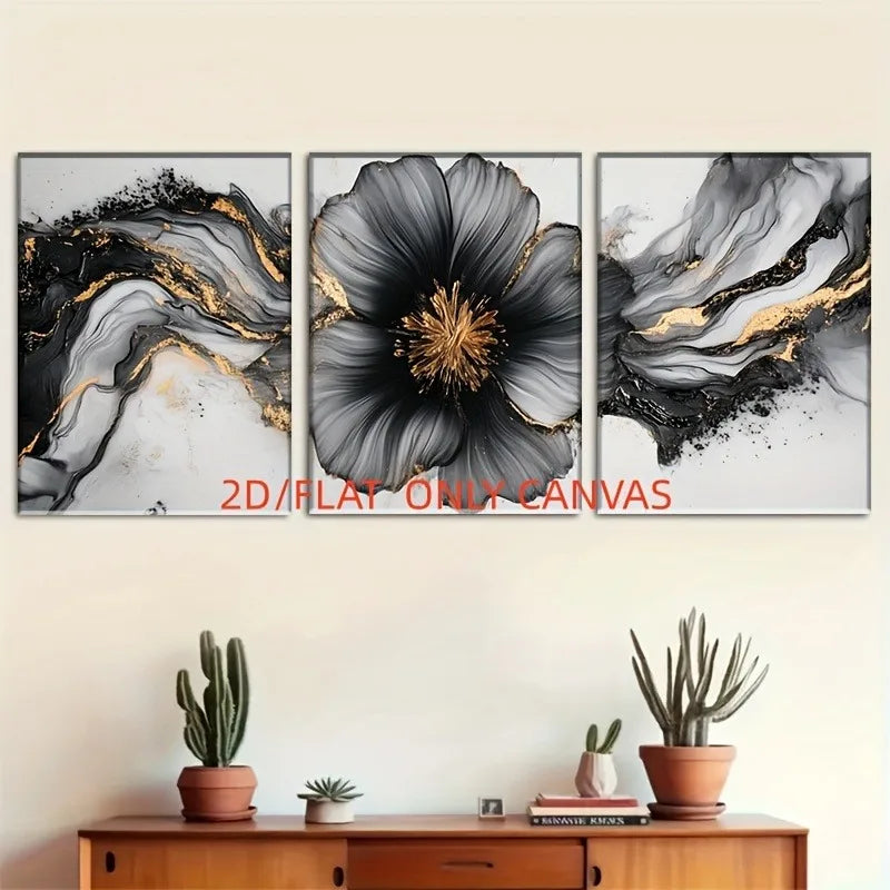 3-Piece Abstract Floral Canvas Wall Art | Unframed Home Decor Canvas Wall Art Peaceful Pleasures Health and Wellness