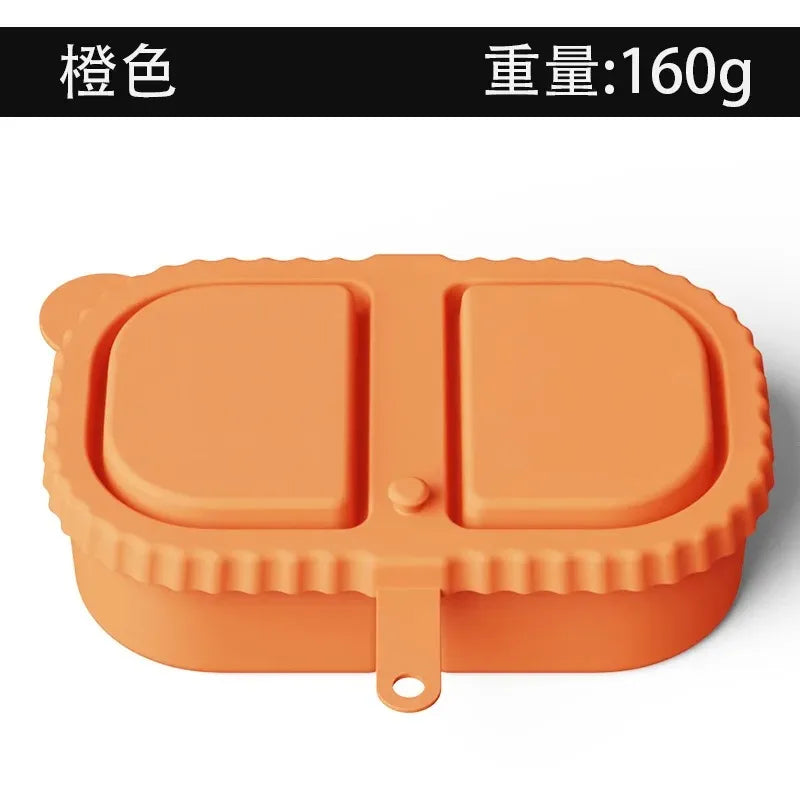 Silicone Double Compartment Seasoning Box, Sauce Snack Container, Portable Packaging with Lid, Foldable Storage Box Peaceful Pleasures Health and Wellness orange