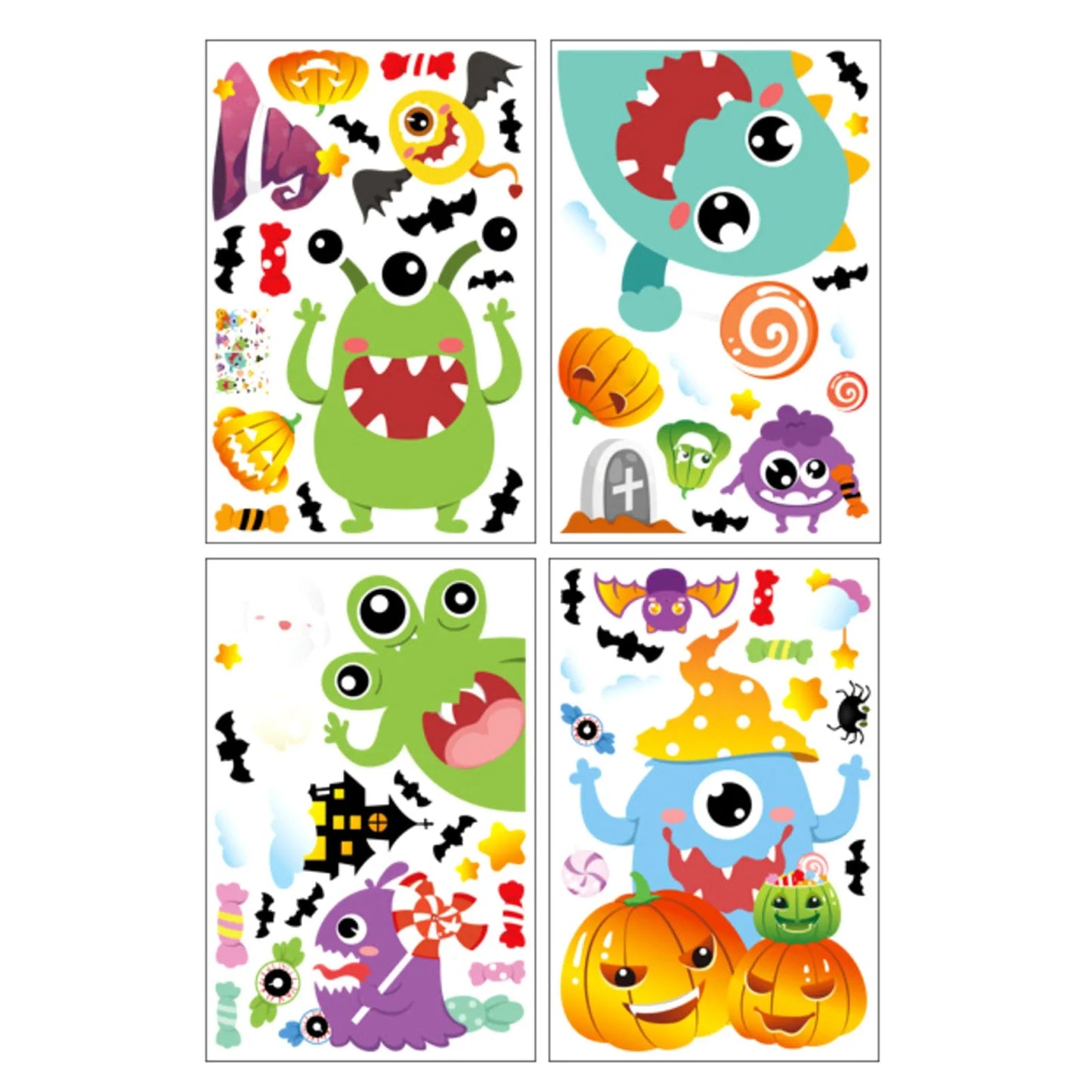 Halloween Window Clings & Decals – 4-Sheet Spooky Sticker Set