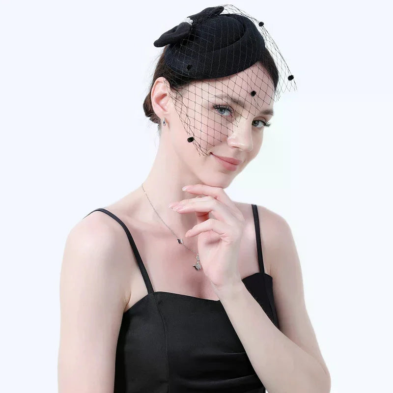 Black Mesh Pearl Bow Hair Clip – French Vintage Stewardess Hat