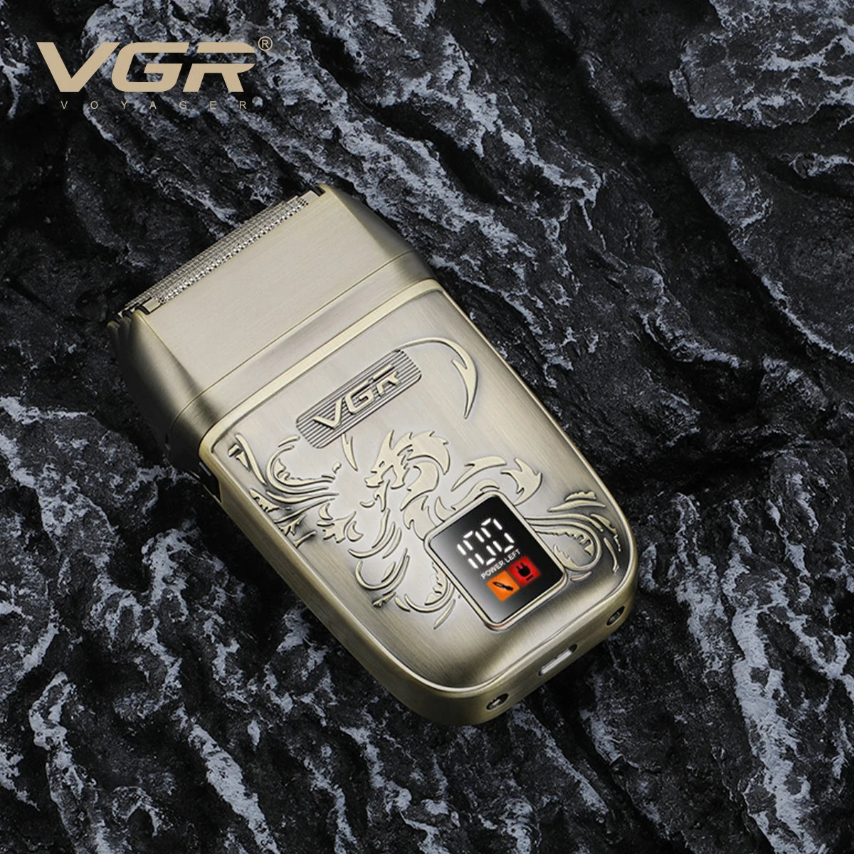 VGR Retro Metal Shaver Three Blade Deep Cleaning Shaver Embossed Body Intelligent Digital Hair Trimmer Hair Whitening V-349 Peaceful Pleasures Health and Wellness