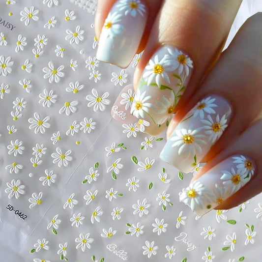 5D Embossed Daisy Nail Art Stickers – Spring Floral Decals 2pc Nail Art Stickers Peaceful Pleasures Health and Wellness