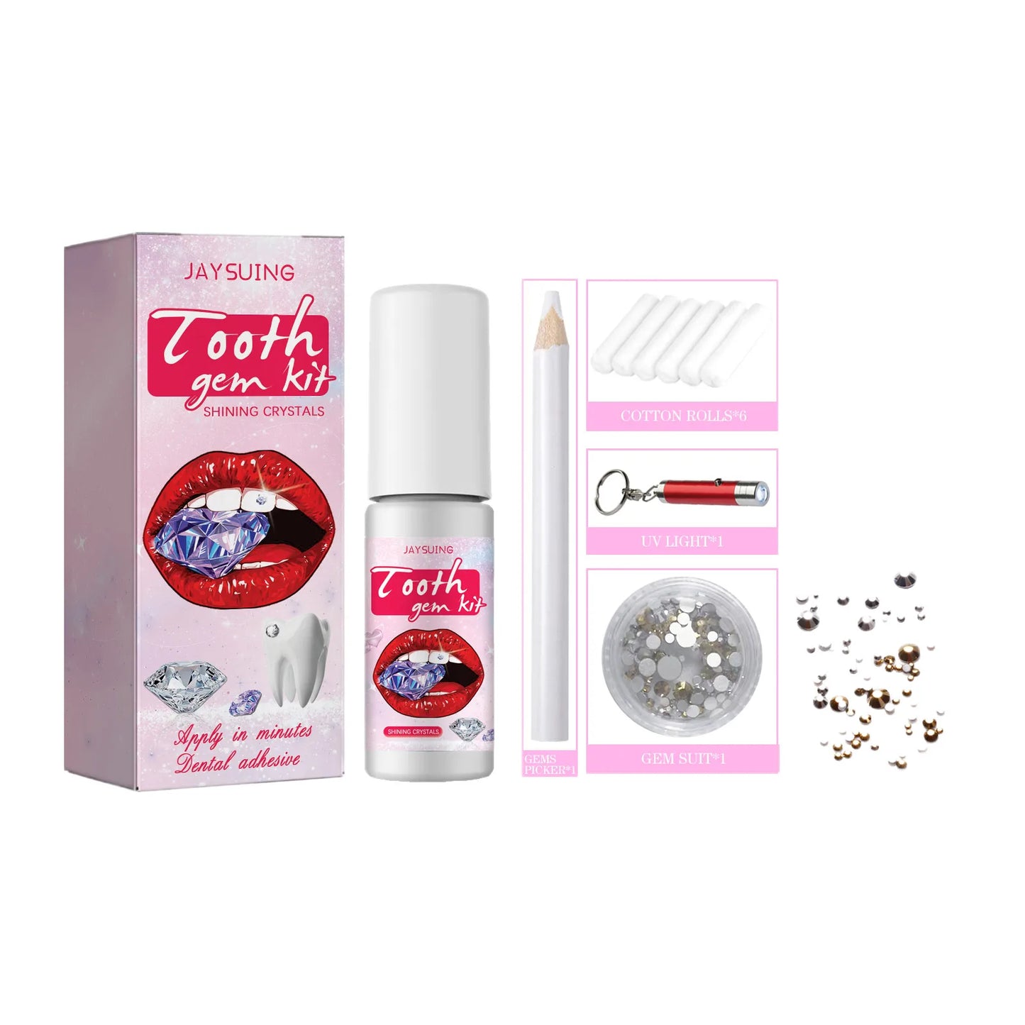 DIY Tooth Gem Kit | White Rhinestone Dental Jewelry & UV Glue