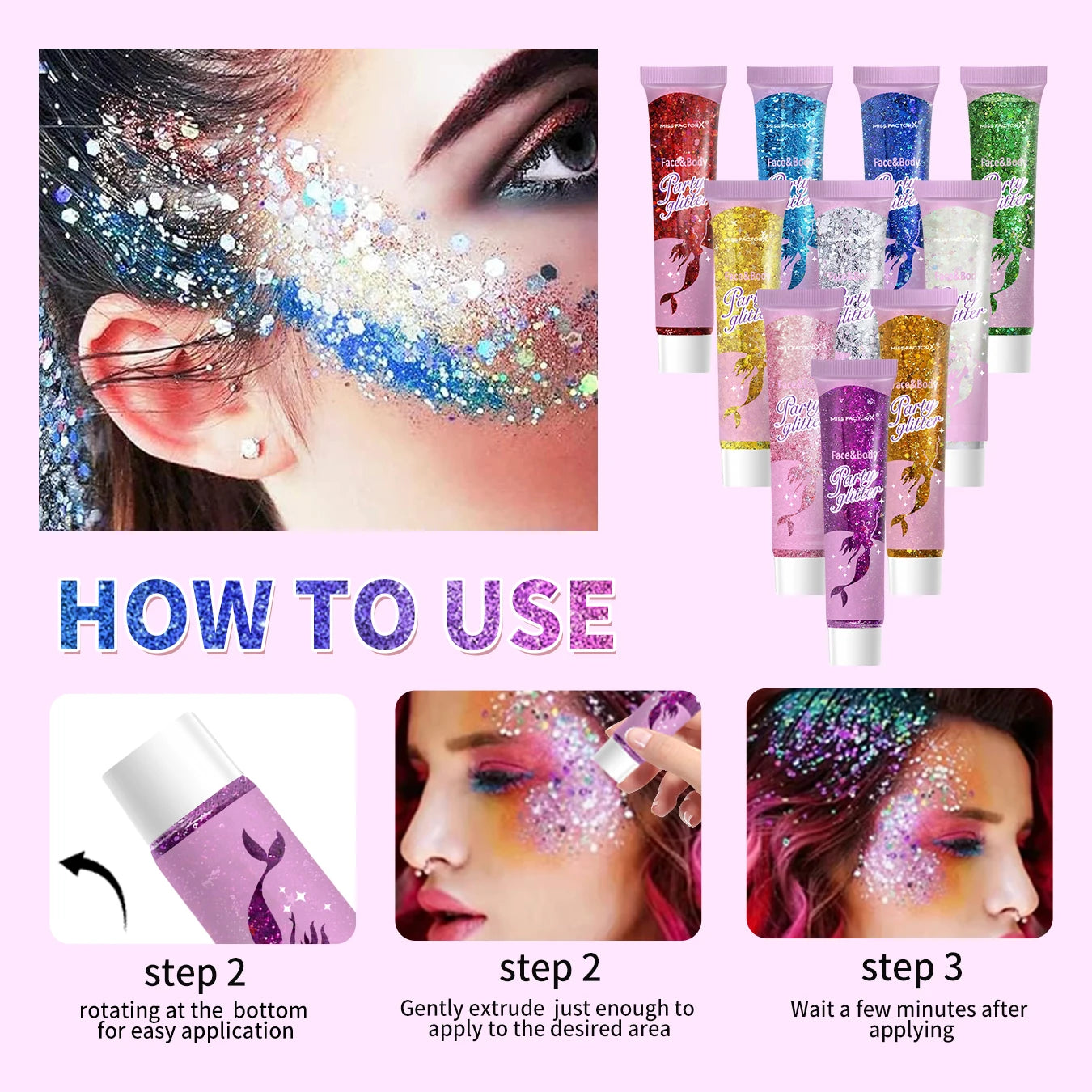 10 piece body glitter gel, carnival face glitter cosmetics suitable for women, shiny thick hair glitter, carnival accessories fo Peaceful Pleasures Health and Wellness