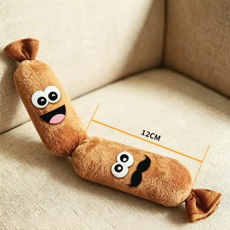 Marbit Sausage Squeaky Plush Chew Toy for Dogs | Teeth Cleaning
