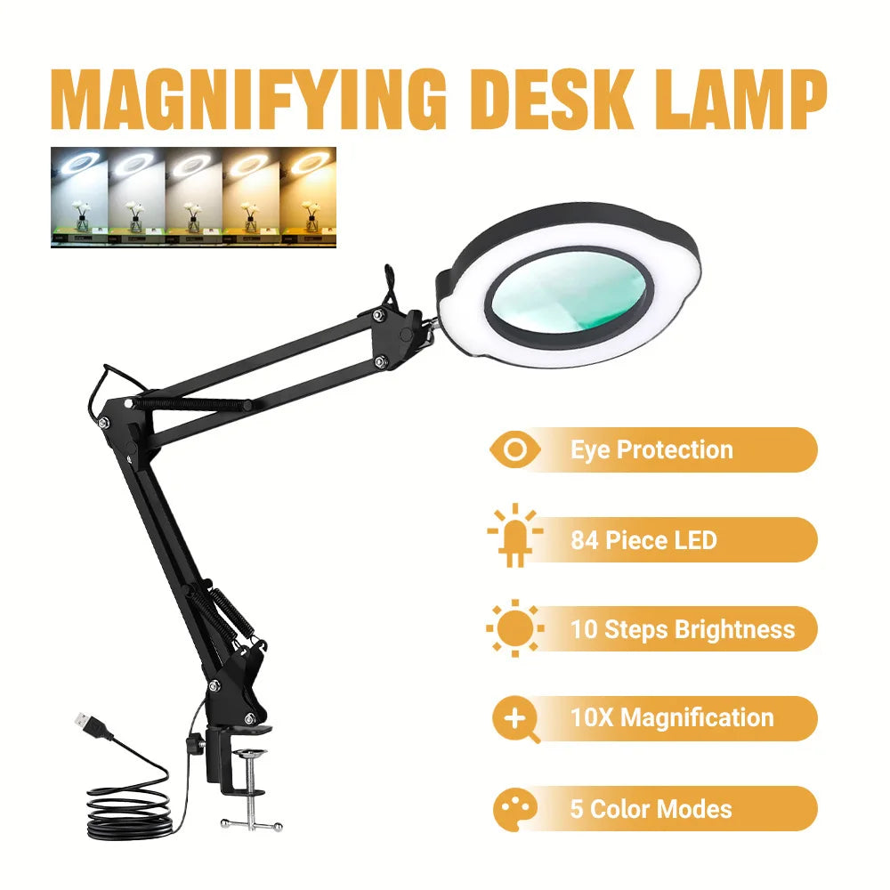 NEW USB Powered 10X Magnifying Glass with 72 LED 3 Color Lights - Adjustable Magnifier for Soldering Repair and Skincare Beauty Peaceful Pleasures Health and Wellness