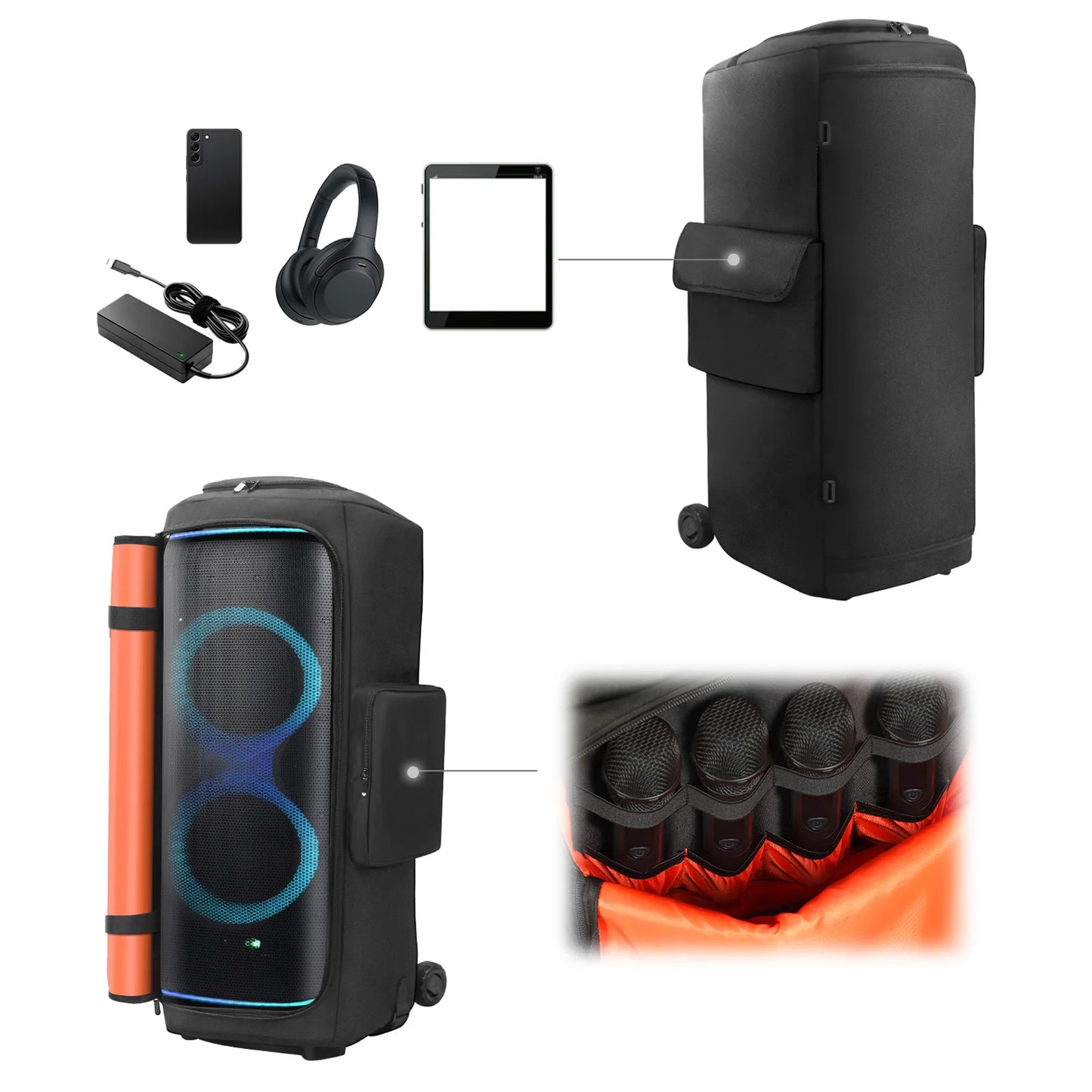 JBL Partybox 720 Speaker Carry Case | Waterproof & Mic Pockets