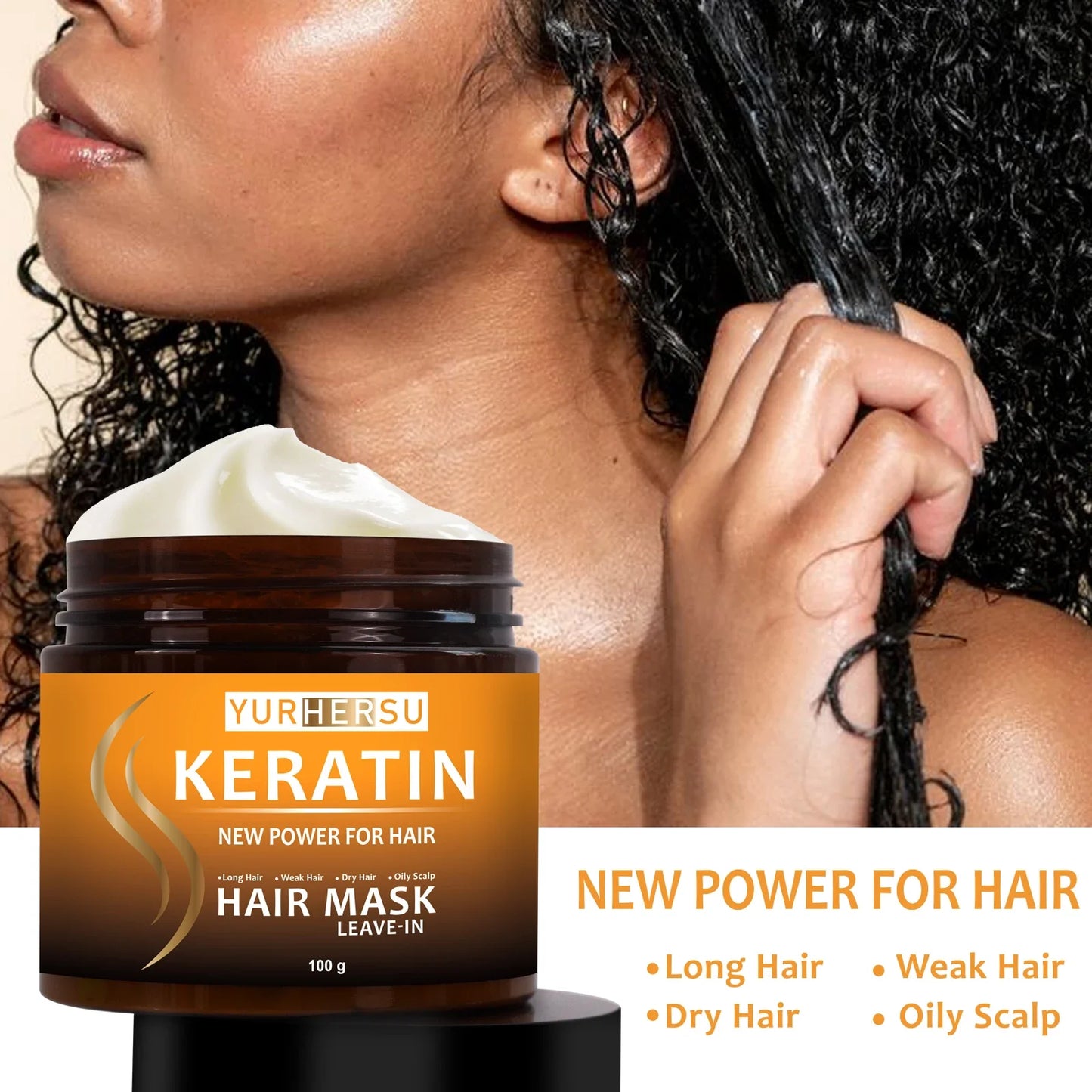 YURHERSU Keratin No-Rinse Hair Mask – Moisture & Frizz Control