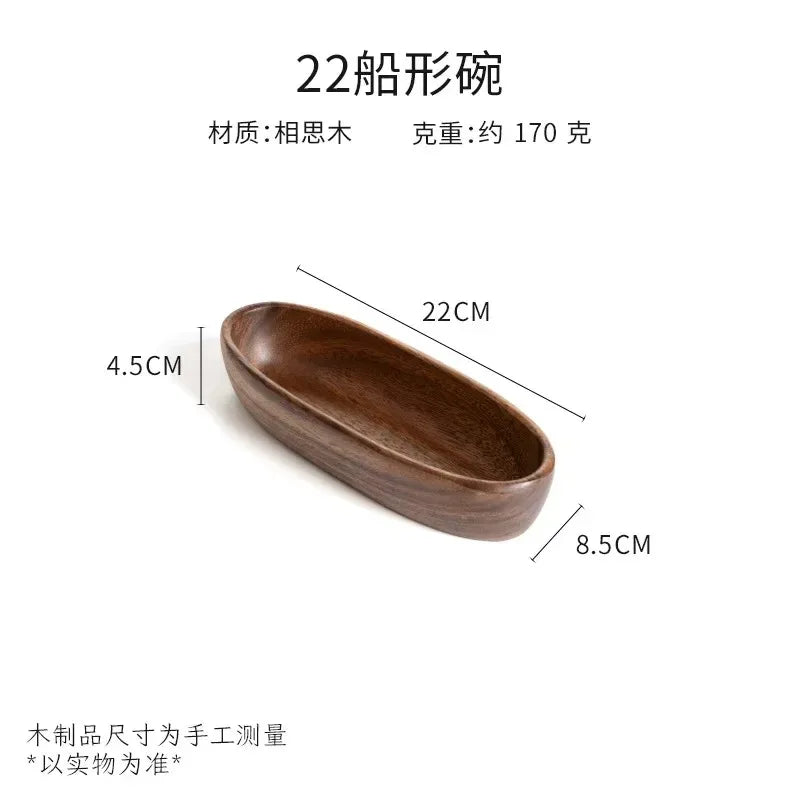 Solid Walnut Wood Boat-Shaped Serving Bowl & Fruit Plate | Premium Dry Fruit, Sushi, Nut & Tea Tray