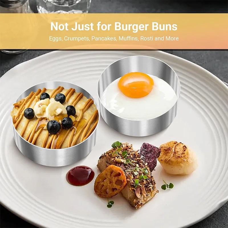 6-Piece Stainless Steel Hamburger Bun Rings | Baking Molds