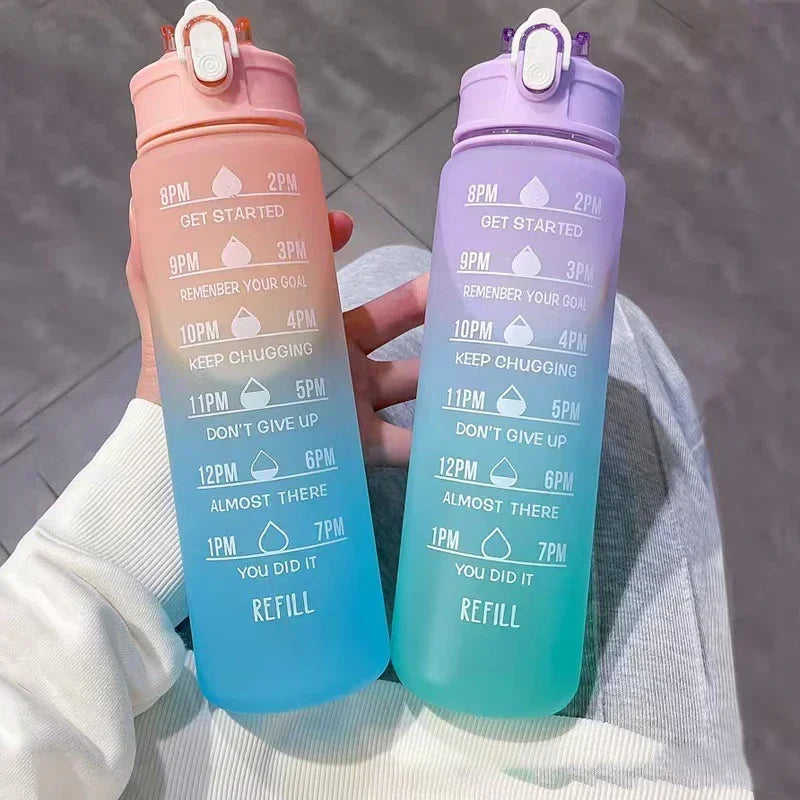 900ml Rainbow Frosted Sports Water Bottle with Straw – BPA-Free