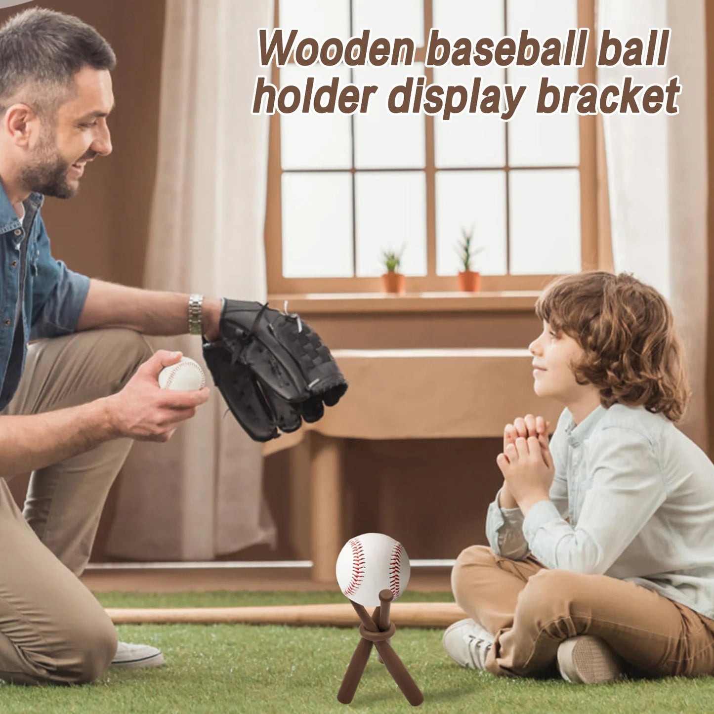Wooden Softball Stand Display Sports Party Favors DIY Craft Creative Decoration Suitable for Spheres/ Golf/ Softball Peaceful Pleasures Health and Wellness