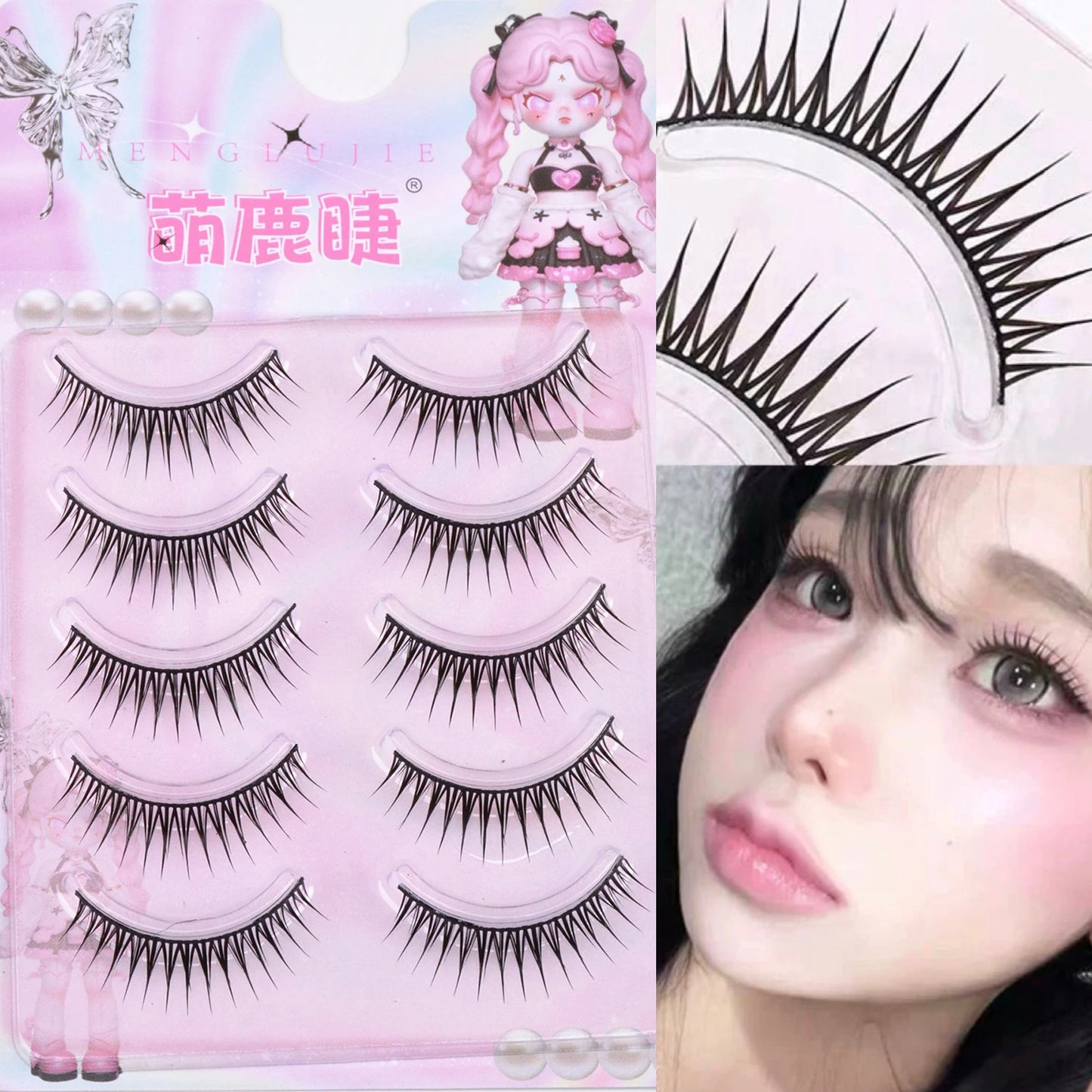 5 Pairs Cosplay False Eyelashes Wispy Eyelash Extension Enlarge Your Eyes With Hard Band Natural Makeup Party Daily Korean Style Peaceful Pleasures Health and Wellness C