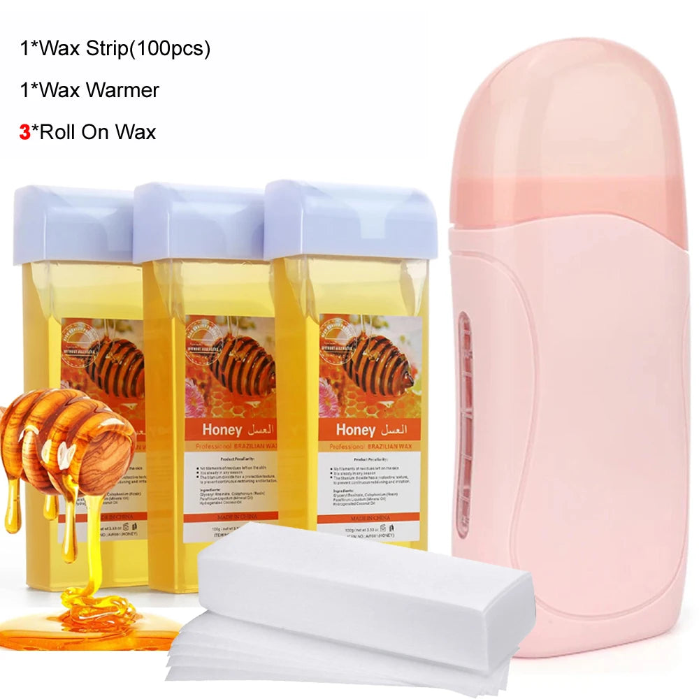 BXA 3-in-1 Roll-On Waxing Kit | Wax Heater, Cartridge & Strips