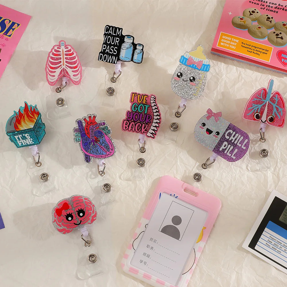 Stretchable Organs Badge Clip High Resilience Fall-proof Nurse Badge Holder Cartoon Chest Card Name Card Holder Office Supplies Peaceful Pleasures Health and Wellness
