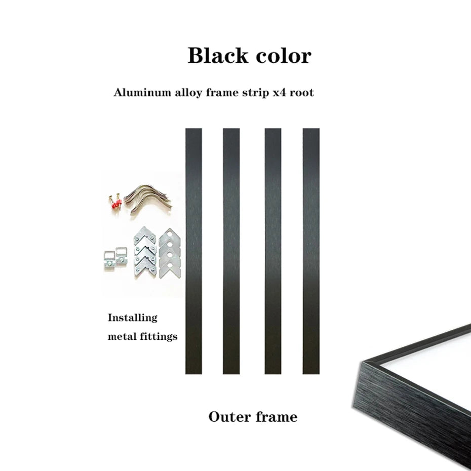 Aluminum Alloy Canvas Narrow Edge Simple Metal Mural Oil Painting Frame 9 Colors Can Be Customized in Large Sizes Peaceful Pleasures Health and Wellness Matte black 90x90cm
