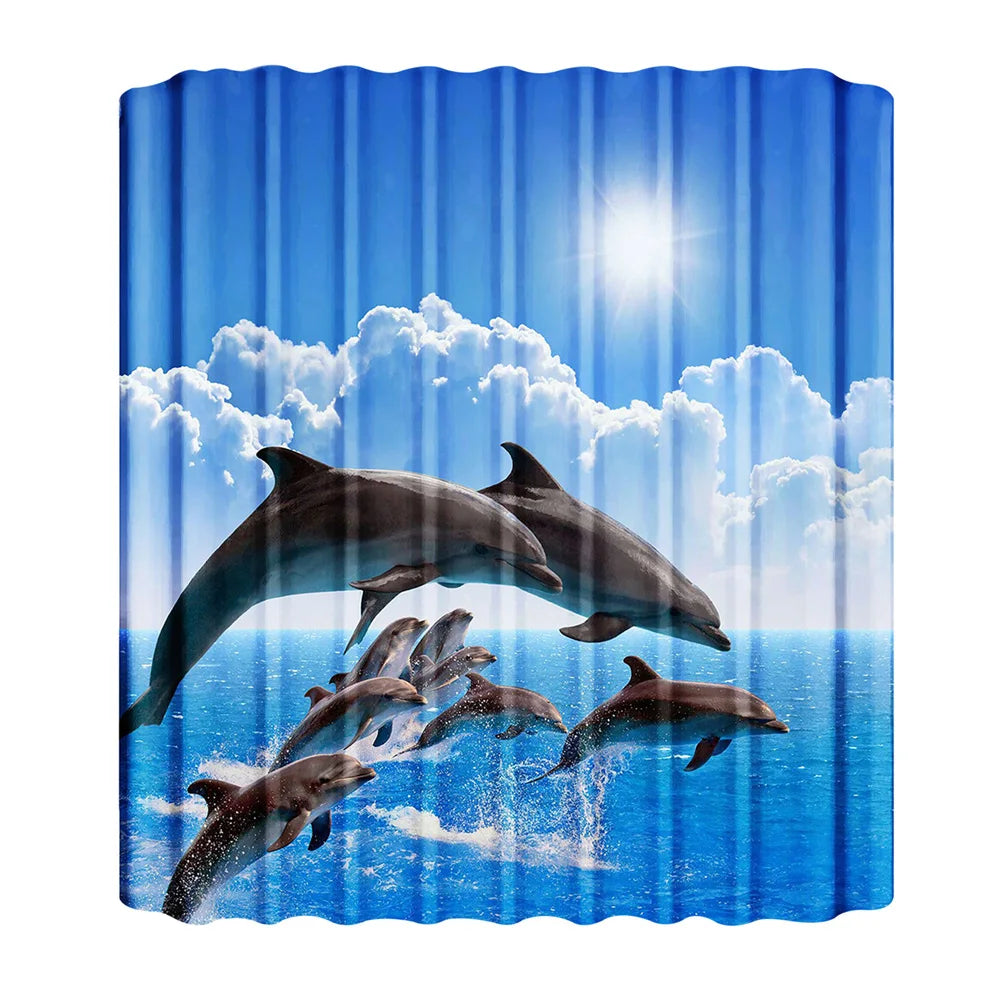 180-230cm Shower Curtains Waterproof Heavy Duty Thick Fabric Bath Curtain for Hotel Bathroom Bathtub Solid White Private Cover Peaceful Pleasures Health and Wellness Dolphin style D 180x180cm