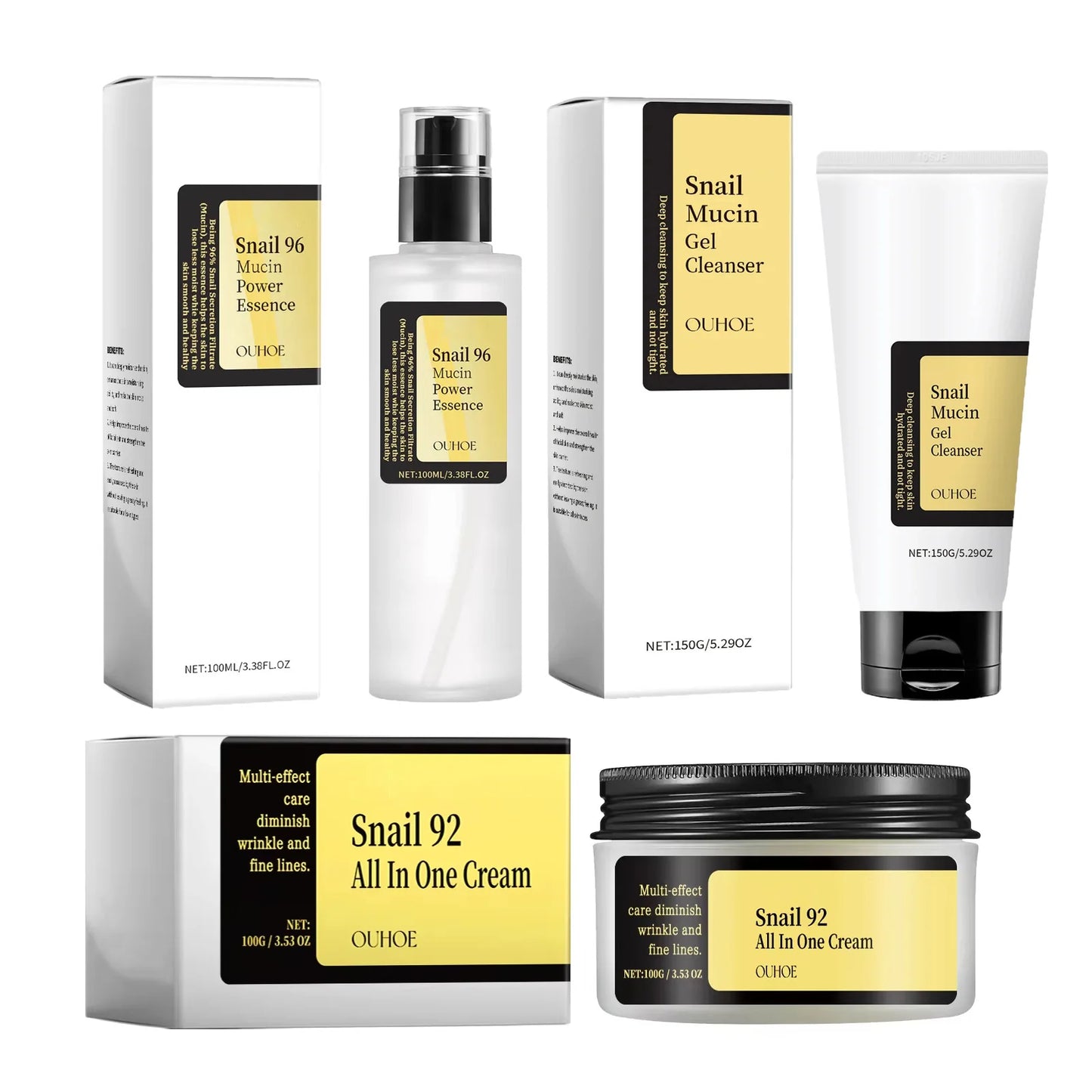 Snail Mucin 96% Face Cream, Essence & Cleanser – Hydrating Set