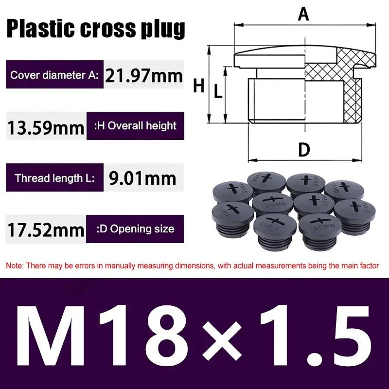 New 10Pcs Cross Shaped Plastic Plugs Nylon Waterproof Quality Threaded Hole Plugs M16X1.5 M18X1.5 M20X1.5 M22X1.5 M25X1.5 Peaceful Pleasures Health and Wellness black M18
