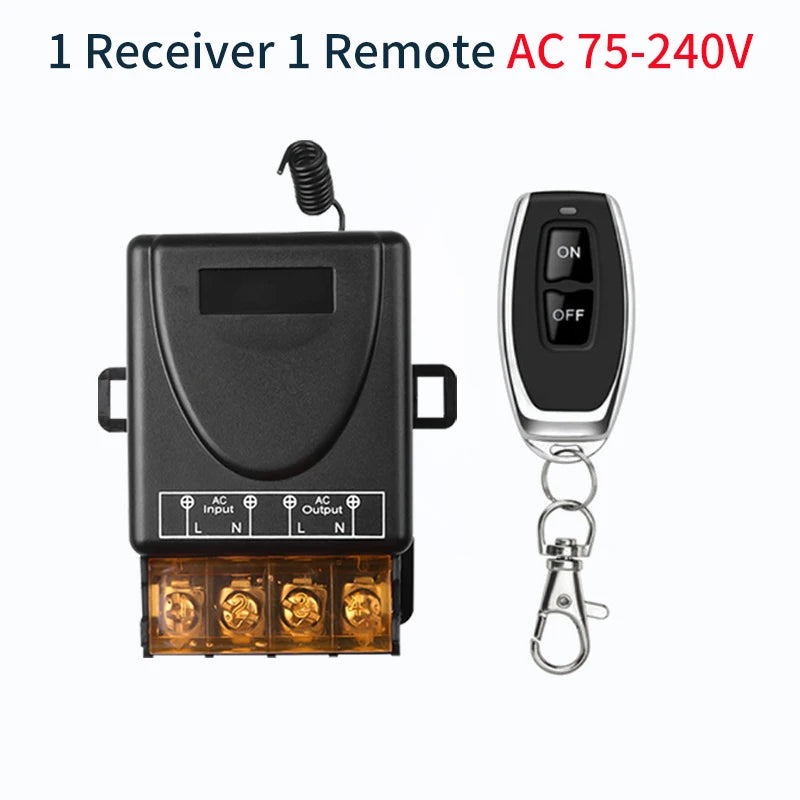 RF433Mhz Wireless Remote Control Smart Switch AC 75-220V/DC 9-72V 30A Relay On Off Receiver Transmitter For Water Pump Motor LED Peaceful Pleasures Health and Wellness 1V1 AC75-240V