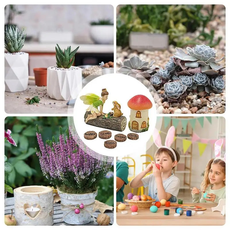 Miniature Fairy Garden Set – Figurines, Mushroom House & Décor