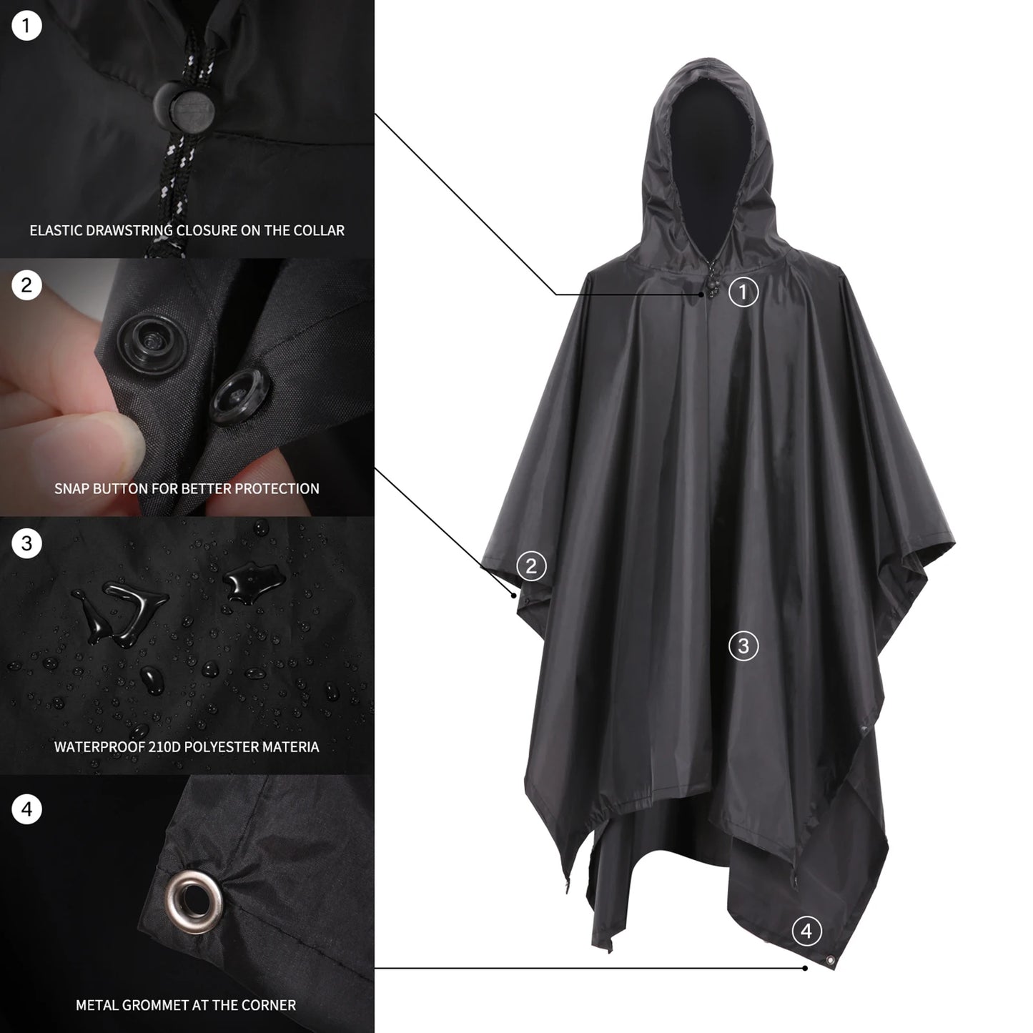 3-in-1 Picnic Mat Blanket Sun Shelter Waterproof Rain Poncho