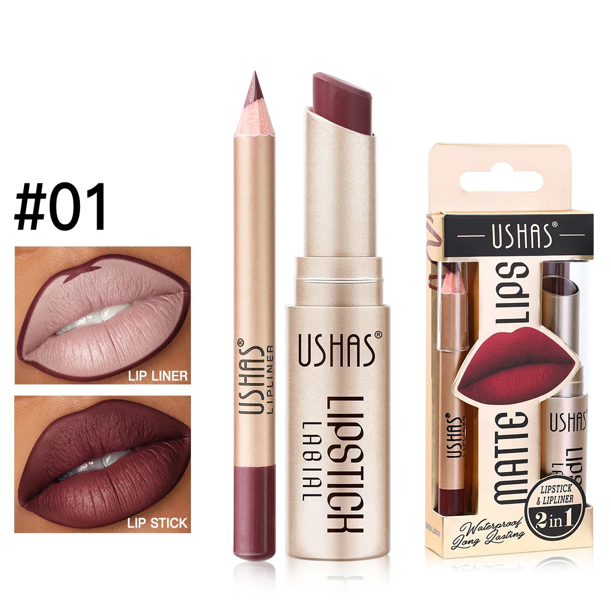 USHAS 12-Color Matte Lipstick & Lip Liner Set – Waterproof