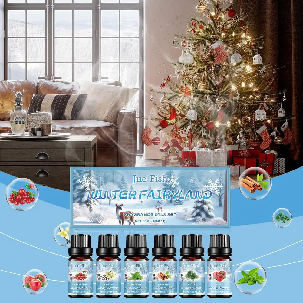 6-Piece Winter Essential Oil Set for Diffuser & Humidifier Essential Oil Gift Set Peaceful Pleasures Health and Wellness