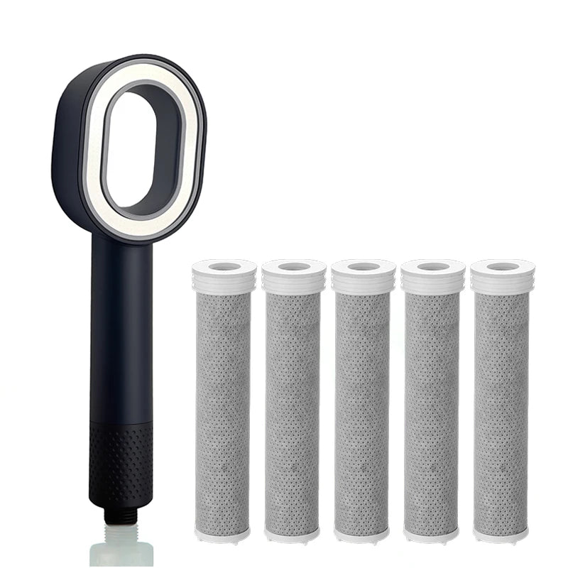 Filter Shower Head High Pressure Beauty Rain Faucet Showerhead Filtration Purification Bathroom Accessories Filtered Water Peaceful Pleasures Health and Wellness Black Set B
