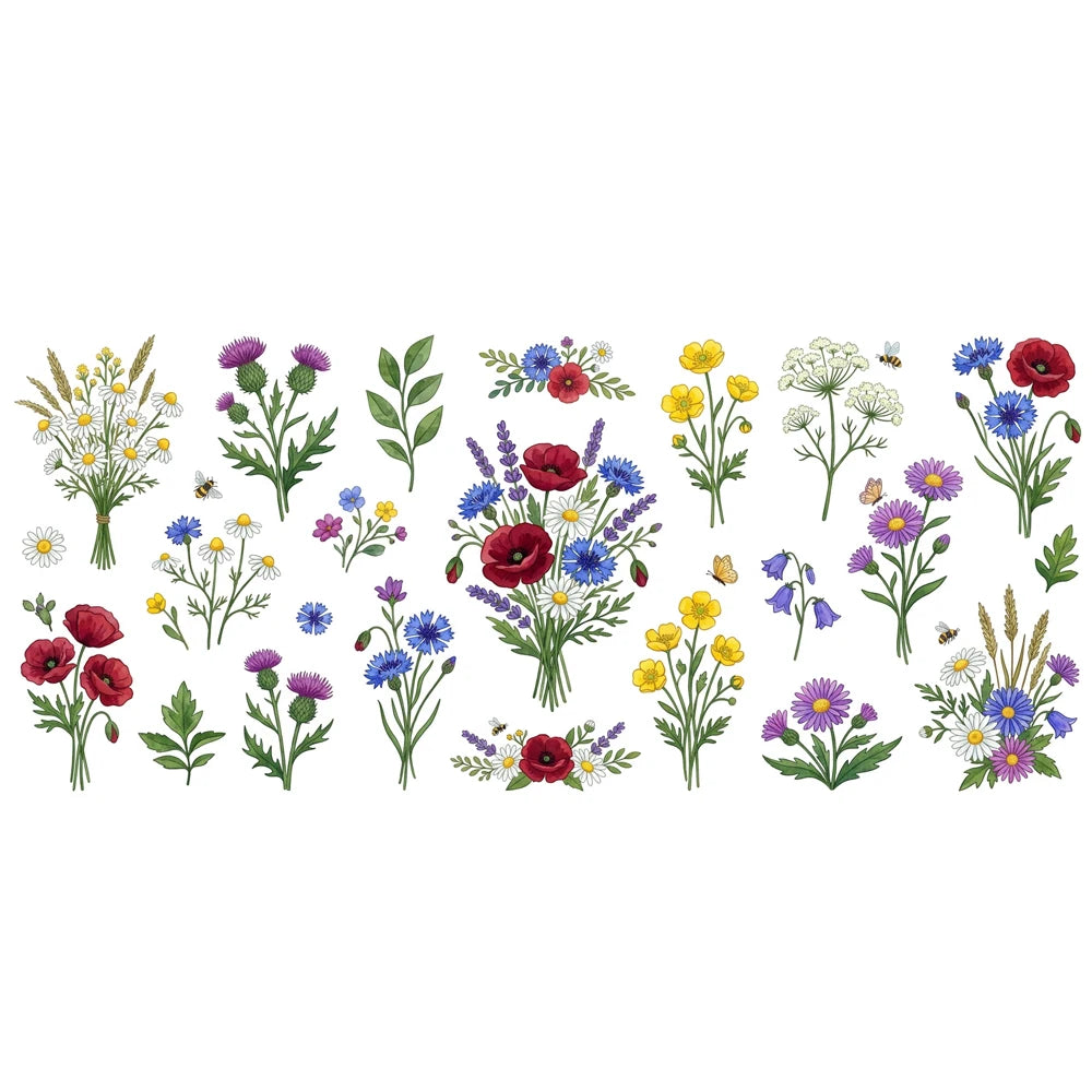 Wildflower Floral Sticker Sheet – Daisy Poppy Lavender Decals