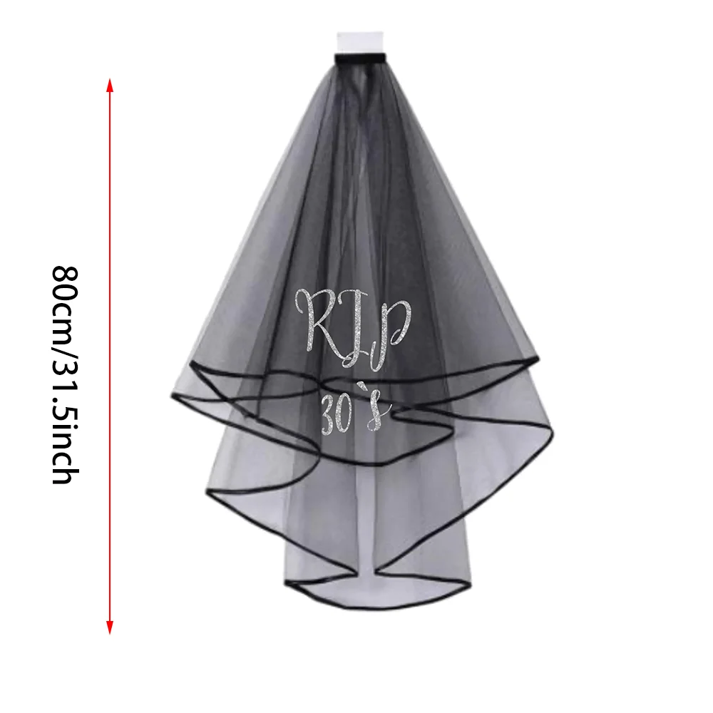 RIP 30s Glitter Black Party Veil | Gothic 30th Birthday Prop Party Veil Peaceful Pleasures Health and Wellness