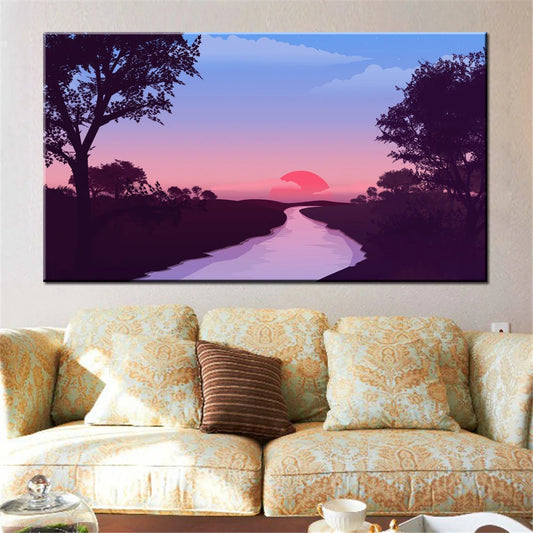 Sunset River Canvas Wall Art | Unframed Scenery Poster Canvas Wall Art Peaceful Pleasures Health and Wellness