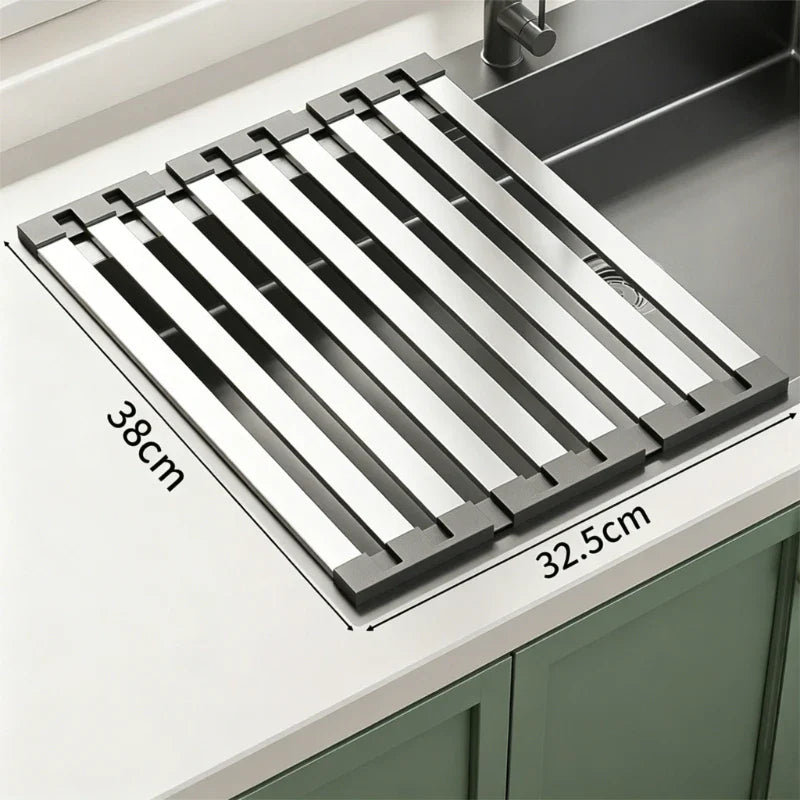 304 Stainless Steel Foldable Dish Drainer Rack | Sink Drying