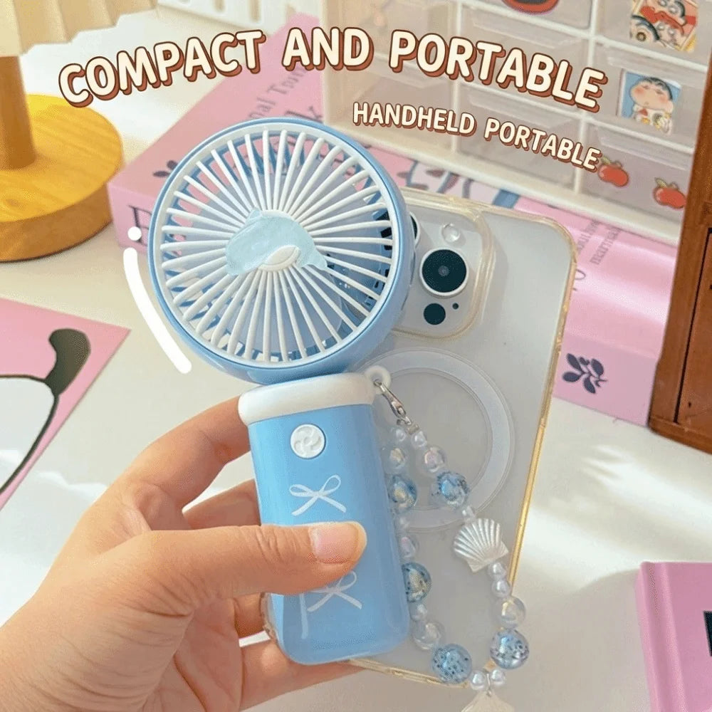 3-Speed USB Rechargeable Handheld Mini Fan with Bead Chain