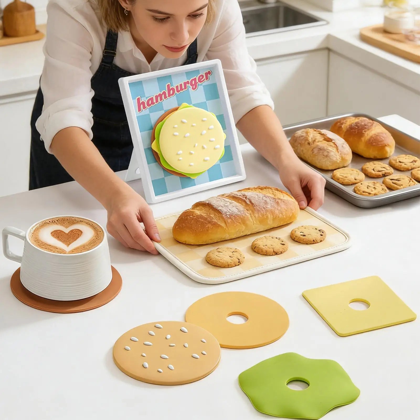 Funny Hamburger Silicone Coasters | Magnetic Storage Frame Set Novelty Coaster Set Peaceful Pleasures Health and Wellness