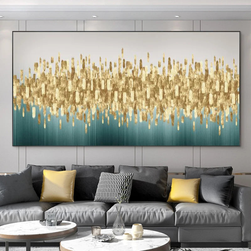 Abstract Leaves Oil Painting Print On Canvas Texture Golden and Silver Trees Wall Art Modern Home Decor Living Room Wall Decor Peaceful Pleasures Health and Wellness