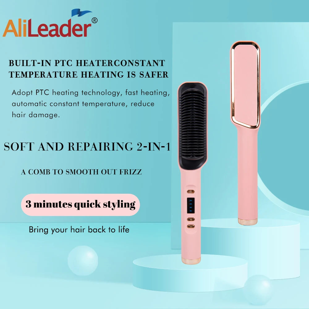 Alileader Straightener Brush Smooth Frizz 30 S Fast Heating 60 Min Auto-Off Women Hairstyle Tools Suitable Long/Thick/Wigs Hair Peaceful Pleasures Health and Wellness