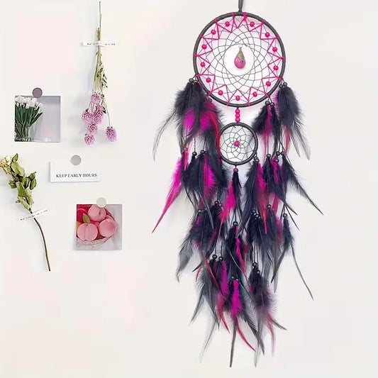 Hand-Woven Dreamcatcher with Feathers & Crystals | Boho Decor Boho Wall Hanging Peaceful Pleasures Health and Wellness