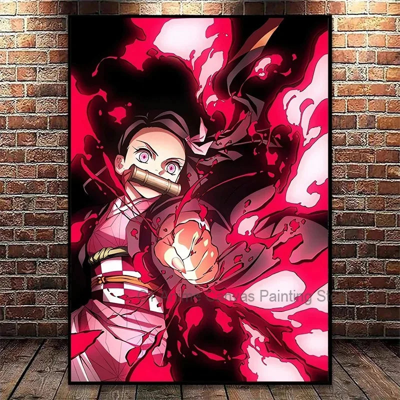 Japanese Anime Demon Slayer Wall Art Poster Nezuko and Tanjiro Home Decor Prints Living Room Bedroom Canvas Painting Mural Gifts Peaceful Pleasures Health and Wellness C1-99-9 40x60cm