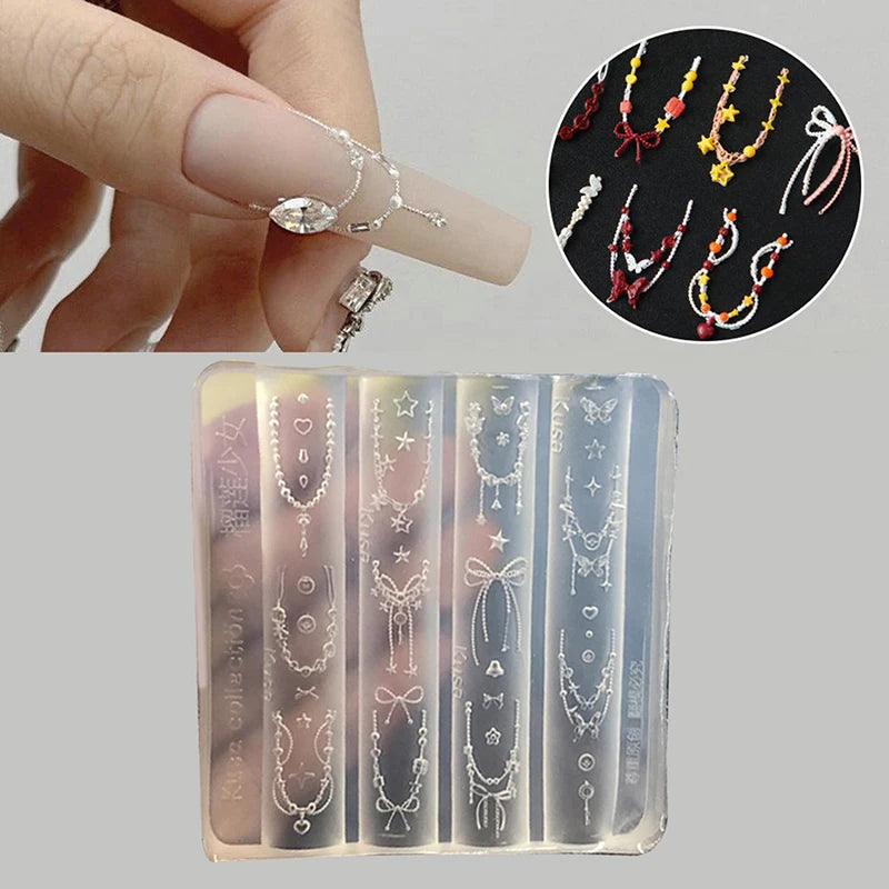Cartoon Silicone Nail Bead Chains Carving Bow Mold Nail Decorations Nails DIY Design Stereoscopic Stamping Plate Manicure Tools Peaceful Pleasures Health and Wellness