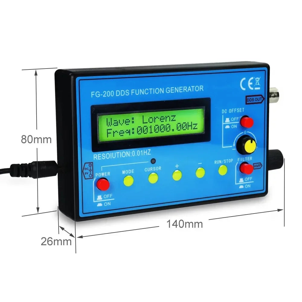 FG-200 DDS Function Signal Generator 0.01Hz-500KHz Adjustable Module Sine Square Triangle Sawtooth Waveform Output Peaceful Pleasures Health and Wellness